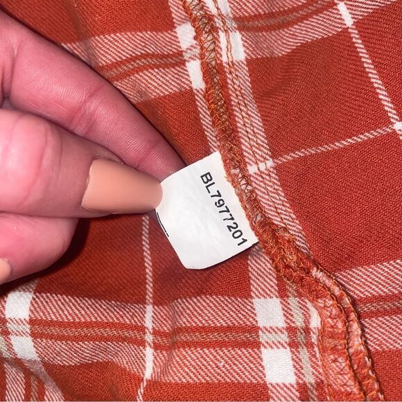 BLAIR brand Fall Burnt Orange plaid flannel button up collared SZ L 100% cotton - Picture 6 of 9
